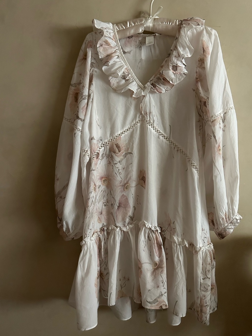 H&M White Tunic Dress with Blush Floral Accents
